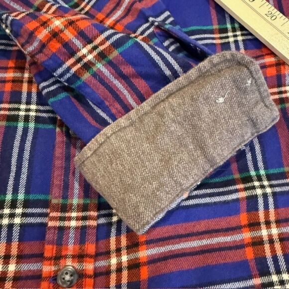 Lands' End Flannel Shirt Traditional Fit Contrast Cuffs Blue Red Size Large - Picture 13 of 14